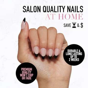Glamnetic Press On Nails - Caviar | Semi-Transparent, Short Almond Nails, Reusable | 15 Sizes - 30 N...
