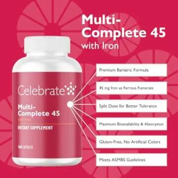 Celebrate Vitamins Multi-Complete, 45mg Iron – Daily Bariatric Multivitamin for Sleeve Gastrectomy...