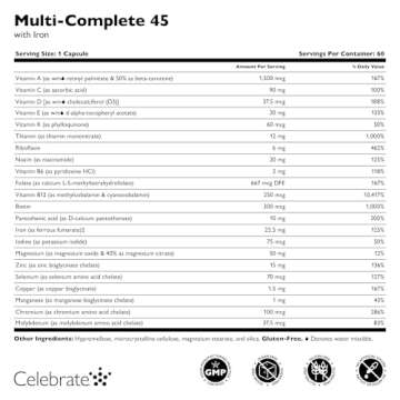 Celebrate Vitamins Multi-Complete, 45mg Iron – Daily Bariatric Multivitamin for Sleeve Gastrectomy and Gastric Bypass Surgery Patients – Essential Vitamins & Minerals (180 Capsules)