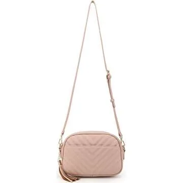lola mae Quilted Crossbody Bag, Medium Lightweight Shoulder Purse Top Zipper Tassel Accent Blush Bag (BLUSH LM706V)