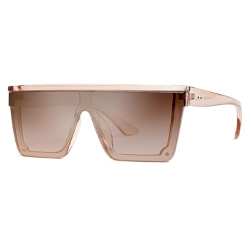 SOJOS Square Big Sunglasses Women Thick Frame Flat Top Mirrored Sunnies Shades Goggle Siamese Lens SJ2117 with Crystal Brown Frame/Gradient Brown Lens