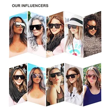 SOJOS Square Big Sunglasses Women Thick Frame Flat Top Mirrored Sunnies Shades Goggle Siamese Lens SJ2117 with Crystal Brown Frame/Gradient Brown Lens