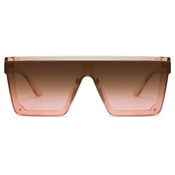 SOJOS Square Big Sunglasses Women Thick Frame Flat Top Mirrored Sunnies Shades Goggle Siamese Lens SJ2117 with Crystal Brown Frame/Gradient Brown Lens