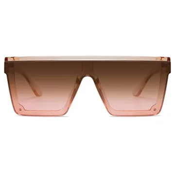 SOJOS Square Big Sunglasses Women Thick Frame Flat Top Mirrored Sunnies Shades Goggle Siamese Lens SJ2117 with Crystal Brown Frame/Gradient Brown Lens