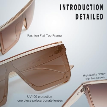 SOJOS Square Big Sunglasses Women Thick Frame Flat Top Mirrored Sunnies Shades Goggle Siamese Lens SJ2117 with Crystal Brown Frame/Gradient Brown Lens