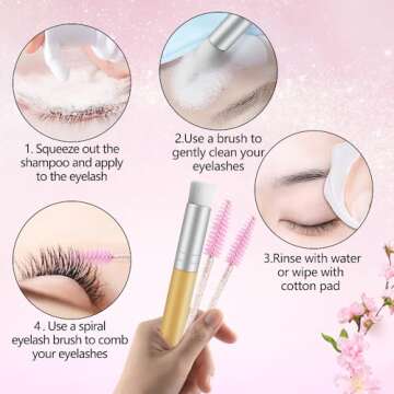 SVECKE Lash Shampoo Kit for Eyelash Extension, Eyelash Shampoo 2 fl.oz / 60ml, Eyelash Extension Cleanser, Lash Eyelid Foam Cleaning Kit for Salon Use and Home Use (Peach)
