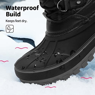 DREAM PAIRS Boys Girls Snow Boots Waterproof Outdoor Warm Cozy Anti-Slip Mid Calf Faux Fur Lining Insulated Winter Shoes for Little/Big Kids,Size 10 Toddler,Black,KRIVER-1