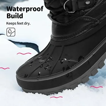 DREAM PAIRS Boys Girls Snow Boots Waterproof Outdoor Warm Cozy Anti-Slip Mid Calf Faux Fur Lining Insulated Winter Shoes for Little/Big Kids,Size 10 Toddler,Black,KRIVER-1