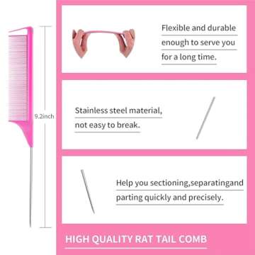 8 Pieces Styling Comb Set - Teasing Brush, Rat Tail Comb, Edge Brush for Slicking and Combing Hair f...
