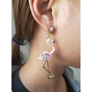 2Pcs Flamingo Drop Earrings Tassel Dangle Earrings Thread Fringe Earrings for Women Cute Pink Bird Jewerly Christmas Gift (set 1)