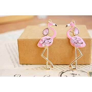 2Pcs Flamingo Drop Earrings Tassel Dangle Earrings Thread Fringe Earrings for Women Cute Pink Bird Jewerly Christmas Gift (set 1)