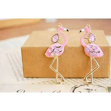2Pcs Flamingo Drop Earrings Tassel Dangle Earrings Thread Fringe Earrings for Women Cute Pink Bird Jewerly Christmas Gift (set 1)