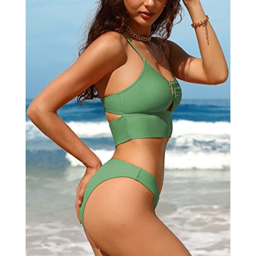 Charmo Sexy Bikini Cute O-Ring Two Piece Swimwear Light Green