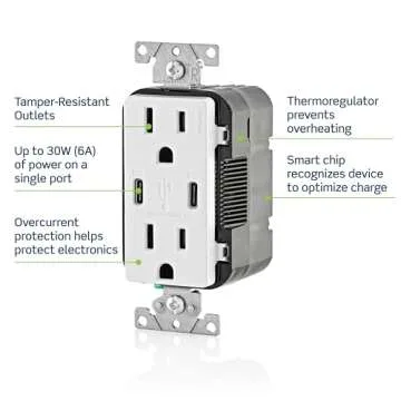 Leviton T5635-W USB Dual Charger for Fast, Efficient Charging