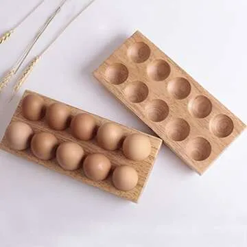 Cabilock Refrigerator Egg Holder Wood Egg Trays 10 Grid Stackable Wooden Egg Holder Egg Rack Carton Storage Container for Freezer Kitchen Countertops Cabinets Fridge Egg Holder
