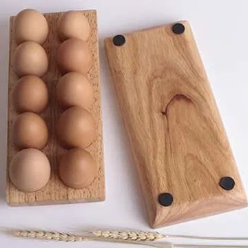 Cabilock Refrigerator Egg Holder Wood Egg Trays 10 Grid Stackable Wooden Egg Holder Egg Rack Carton Storage Container for Freezer Kitchen Countertops Cabinets Fridge Egg Holder