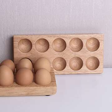 Cabilock Refrigerator Egg Holder Wood Egg Trays 10 Grid Stackable Wooden Egg Holder Egg Rack Carton Storage Container for Freezer Kitchen Countertops Cabinets Fridge Egg Holder