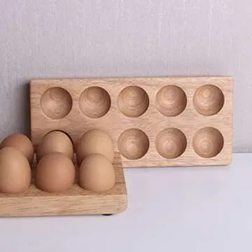 Cabilock Refrigerator Egg Holder Wood Egg Trays 10 Grid Stackable Wooden Egg Holder Egg Rack Carton Storage Container for Freezer Kitchen Countertops Cabinets Fridge Egg Holder