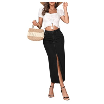 SweatyRocks Women's High Waist Denim Skirt with Split Hem