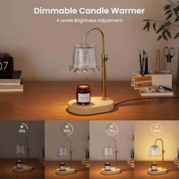Candle Warmer Lamp with Timer Adjustable Height Candle Lamp Warmer 4 Level Dimmer Electric Wax Warmer Vintage Home Decor for Scented Jar Candles House Warming & Birthday Gifts for Women