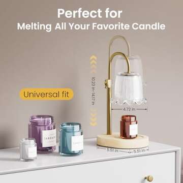 Candle Warmer Lamp with Timer Adjustable Height Candle Lamp Warmer 4 Level Dimmer Electric Wax Warmer Vintage Home Decor for Scented Jar Candles House Warming & Birthday Gifts for Women