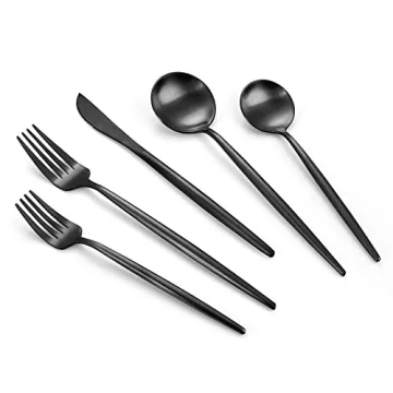 VANVRO Matte Black Silverware Set, 40-Piece Stainless Steel Flatware Set, Tableware Cutlery Set Serv...
