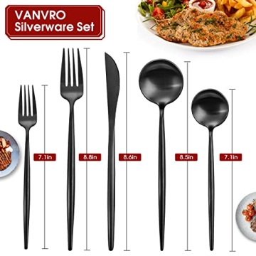Elegant VANVRO Matte Black Silverware Set for 8