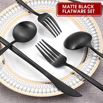 Elegant VANVRO Matte Black Silverware Set for 8