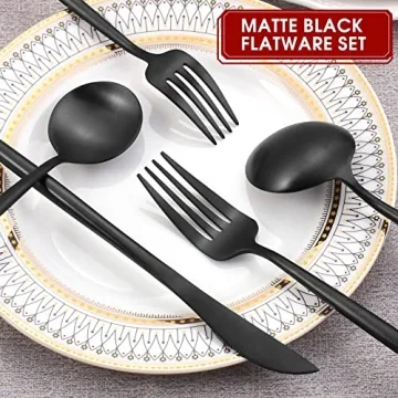 Elegant VANVRO Matte Black Silverware Set for 8