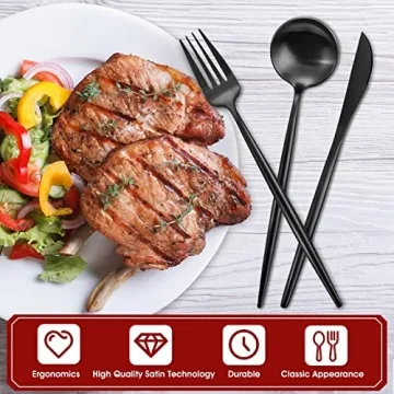 Elegant VANVRO Matte Black Silverware Set for 8