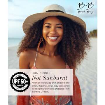 Foldable Beach Hats for Women-Floppy Sun Hats for Women,Roll up Straw Hats for Women,Summer Vacation Hats&Beach Wide Brim Hat Hello Sunshine