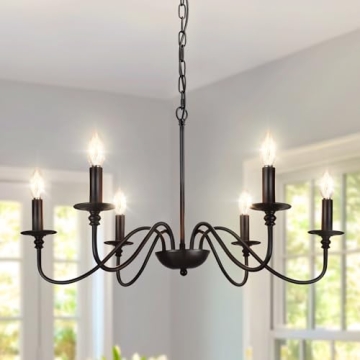 Depuley Farmhouse Chandelier for Dining Room: 6-Light Black Industrial Kitchen Island Pendant Light ...