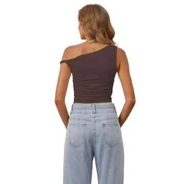 MISSACTIVER Women’s Off Shoulder Ruched Crop Tank Tops One Shoulder Twist Strap Crop Tops Summer Going Out Top Crop Shirts Brown