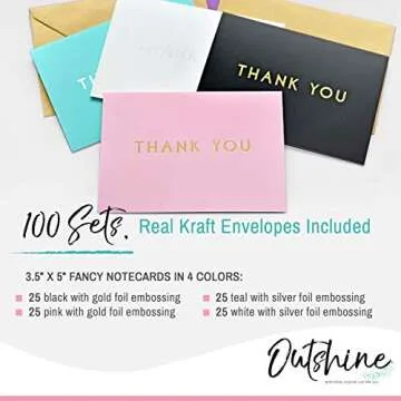 100ct Thank You Notes Foil