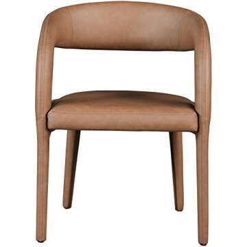 Meridian Furniture 987Brown-C Sylvester Collection Modern | Contemporary Vegan Leather Upholstered Dining Chair with Rounded Back, 23.5" W x 22" D x 31" H, Brown