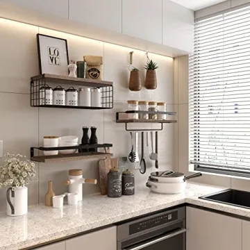 Floating Rustic Wood Shelves with Storage Basket