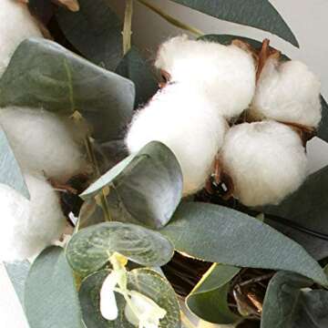 Lighted Cotton Boll Wreath for Cozy Farmhouse Decor