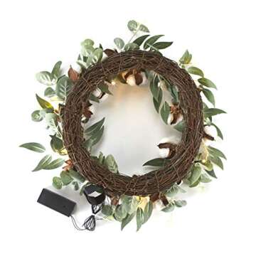 Lighted Cotton Boll Wreath for Cozy Farmhouse Decor