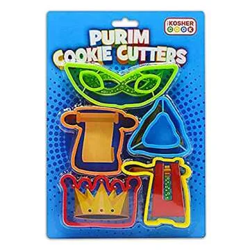 Purim Cookie Cutter Set - Plastic Set - Includes Gragger, Megillah, Crown, and Mask - by The Kosher Cook