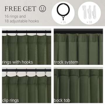 102 Inch Long Curtains Pinch Pleat Linen Curtains for Living Room 2 Panels Set Olive Green Semi Shee...