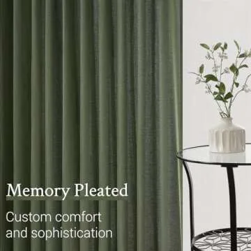 102 Inch Long Curtains Pinch Pleat Linen Curtains for Living Room 2 Panels Set Olive Green Semi Sheer Light Filtering Boho Neutral 102 Inch Pleated Curtain with Hooks Floor Ceiling Bedroom Window
