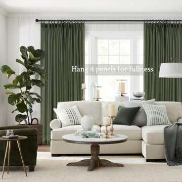 102 Inch Long Curtains Pinch Pleat Linen Curtains for Living Room 2 Panels Set Olive Green Semi Sheer Light Filtering Boho Neutral 102 Inch Pleated Curtain with Hooks Floor Ceiling Bedroom Window