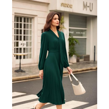 Elegant Casual Business Work Dress for Women Tie Neck A Line