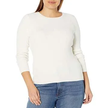 The Drop Women's Amber Fitted Ribbed Crew Neck Sweater, Ivory, L