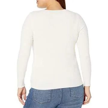 The Drop Women's Amber Fitted Ribbed Crew Neck Sweater, Ivory, L