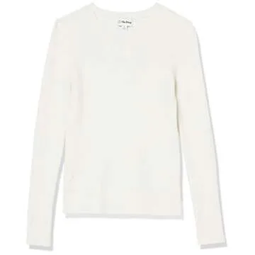 The Drop Women's Amber Fitted Ribbed Crew Neck Sweater, Ivory, L