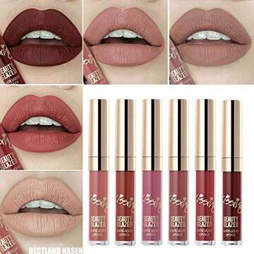 NICEFACE 6Pcs Matte Liquid Lipstick Set, Long-Lasting, Highly Pigmented with Moisturizing Lip Gloss, Waterproof & Fade-Resistant for Beautiful Lip Color Makeup