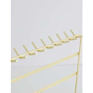 Nakko Modern Jewelry Organizer | Gold Metal 3 Tier Necklace and Earring Display Rack with Ring Holder (Gold + Marble)