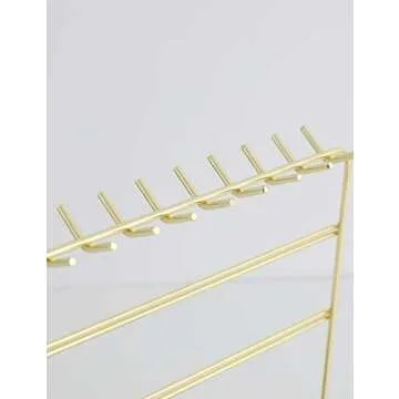 Nakko Modern Jewelry Organizer | Gold Metal 3 Tier Necklace and Earring Display Rack with Ring Holder (Gold + Marble)
