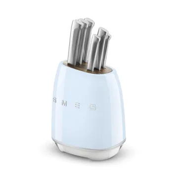 Elegant SMEG Pastel Blue Stainless Steel Knife Block Set